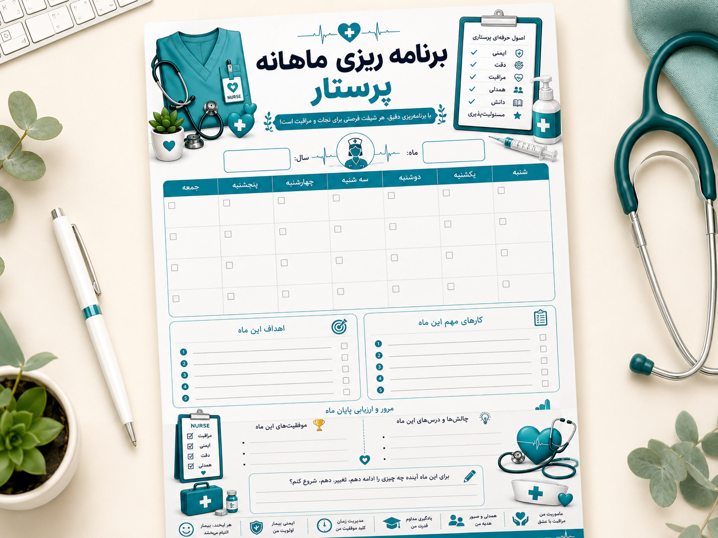 فرم برنامه‌ریزی ماهانه پرستار